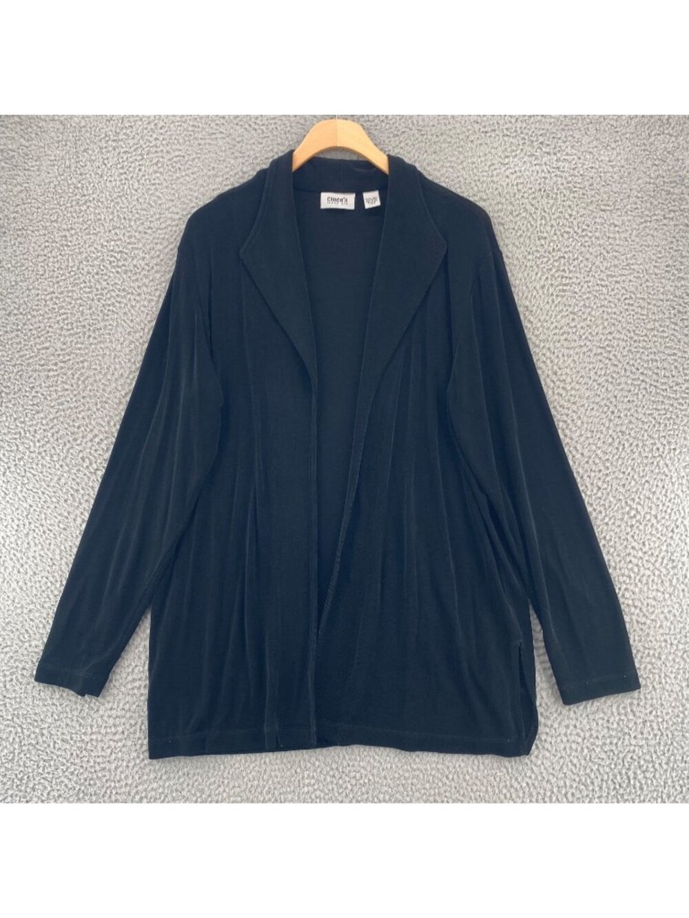 Chicos Sweater Womens 2 US Large Black Travelers Cardigan Long Sleeve Stretch
